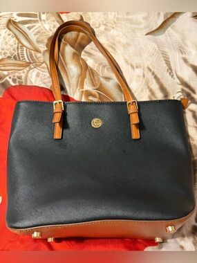 Black and Tan Two-Tone Women's Tote with Gold Accent
